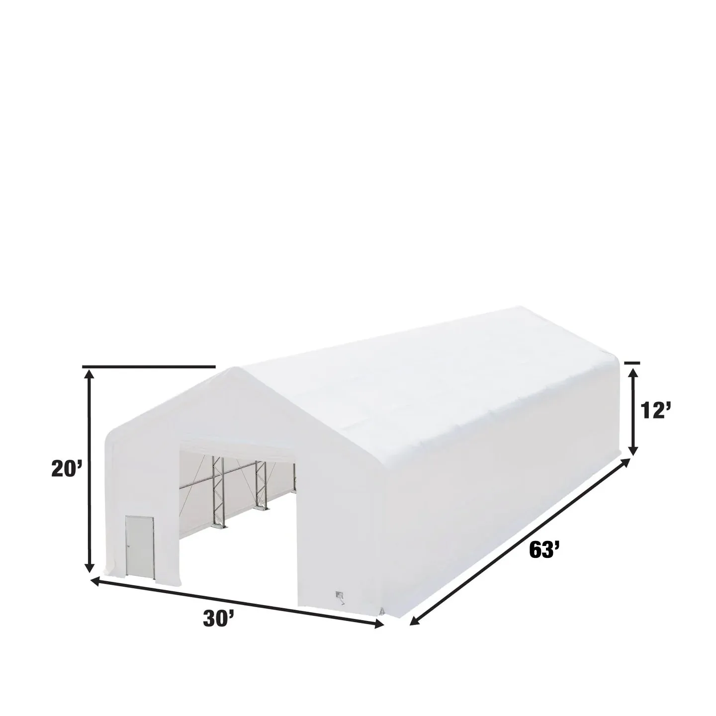 TMG Industrial Pro Series 30' x 63' Dual Truss Storage Shelter with Heavy Duty 17 oz PVC Cover & Drive Through Doors, TMG-DT3063-PRO