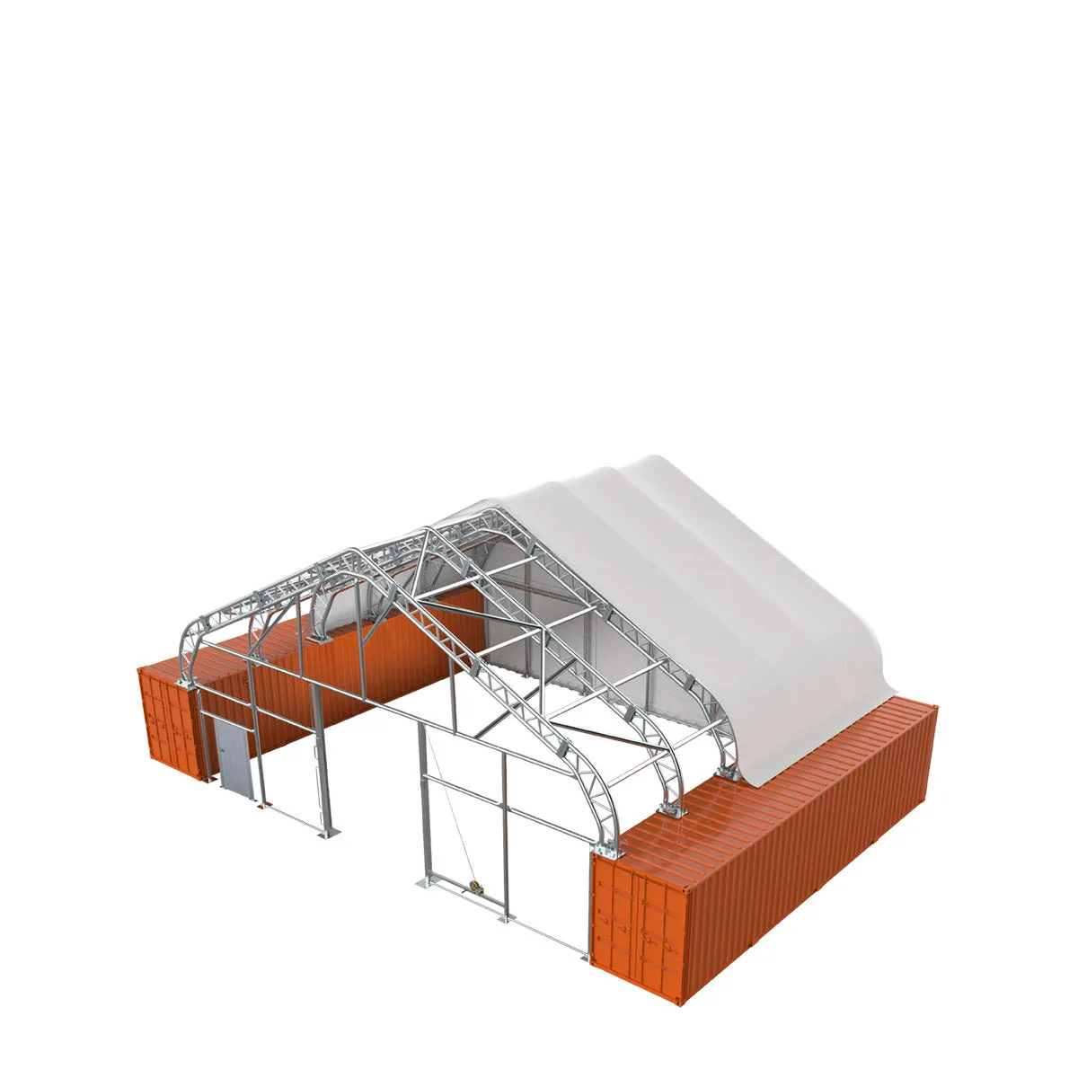 TMG Industrial Pro Series 50' x 40' Fully Enclosed Dual Truss Container Shelter with Heavy Duty 32 oz PVC Cover, Front Wall and Back Wall, TMG-DT5040CG