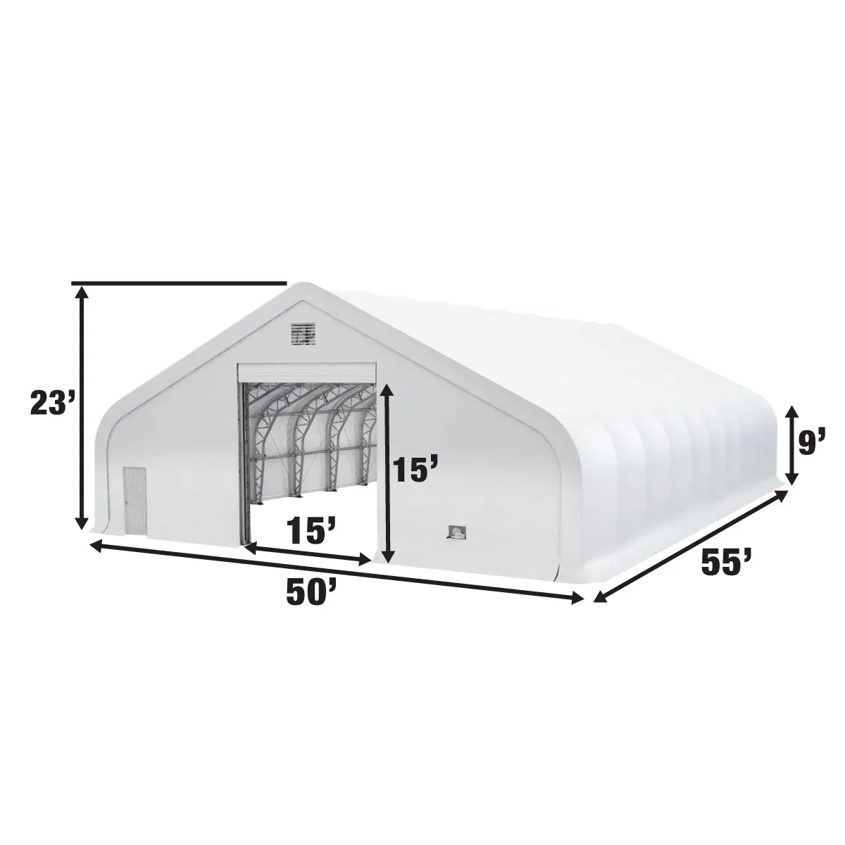 TMG Industrial Pro Series 50' x 55' Dual Truss Storage Shelter with Heavy Duty 32 oz PVC Cover & Drive Through Doors, TMG-DT5055-PRO