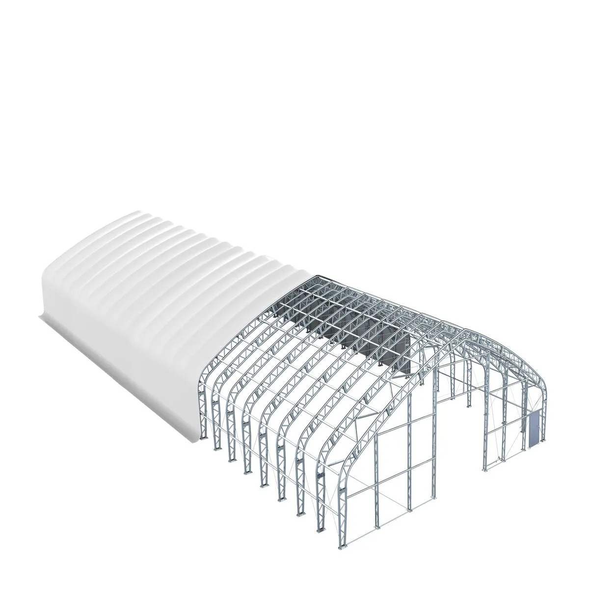 TMG Industrial Pro Series 70' x 150' Dual Truss Storage Shelter with Heavy Duty 32 oz PVC Cover & Drive Through Doors, TMG-DT70150-PRO